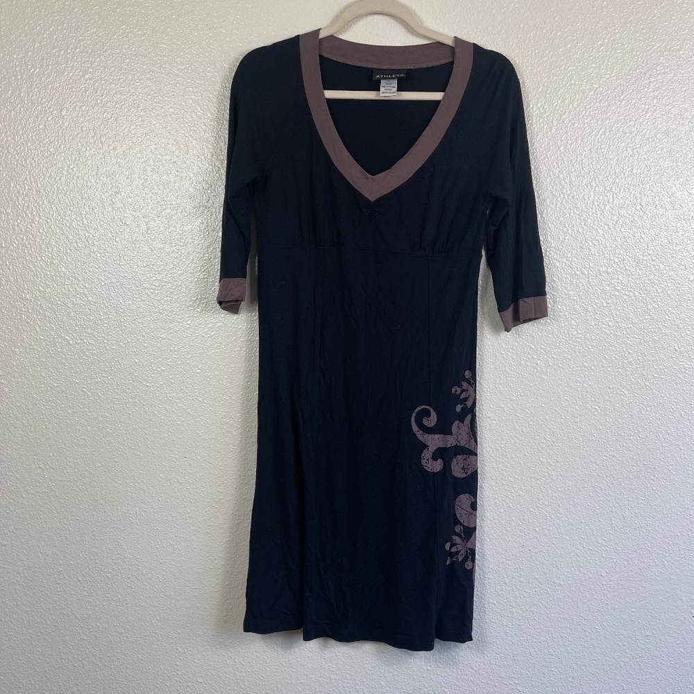 Y2k Retro Athleta Black Taupe Jersey Knit Activewear Dress Women's Size S Euc